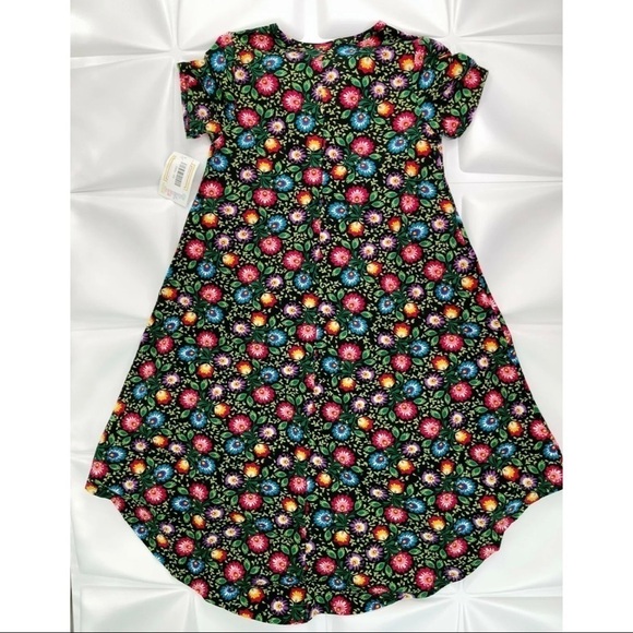 Lularoe Sz XS Carly Pocket Black Colorful Floral Swing Dress Spring NEW - Picture 5 of 8